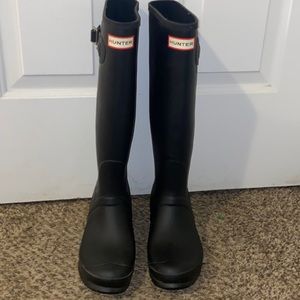 Tall matte black Hunter Rainboots